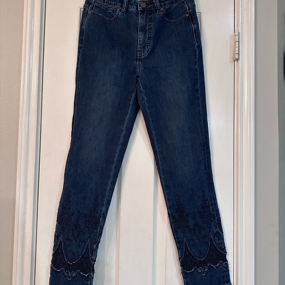 Soft Surroundings Dark Blue Ankle Jeans with Lace - Picture 1 of 4